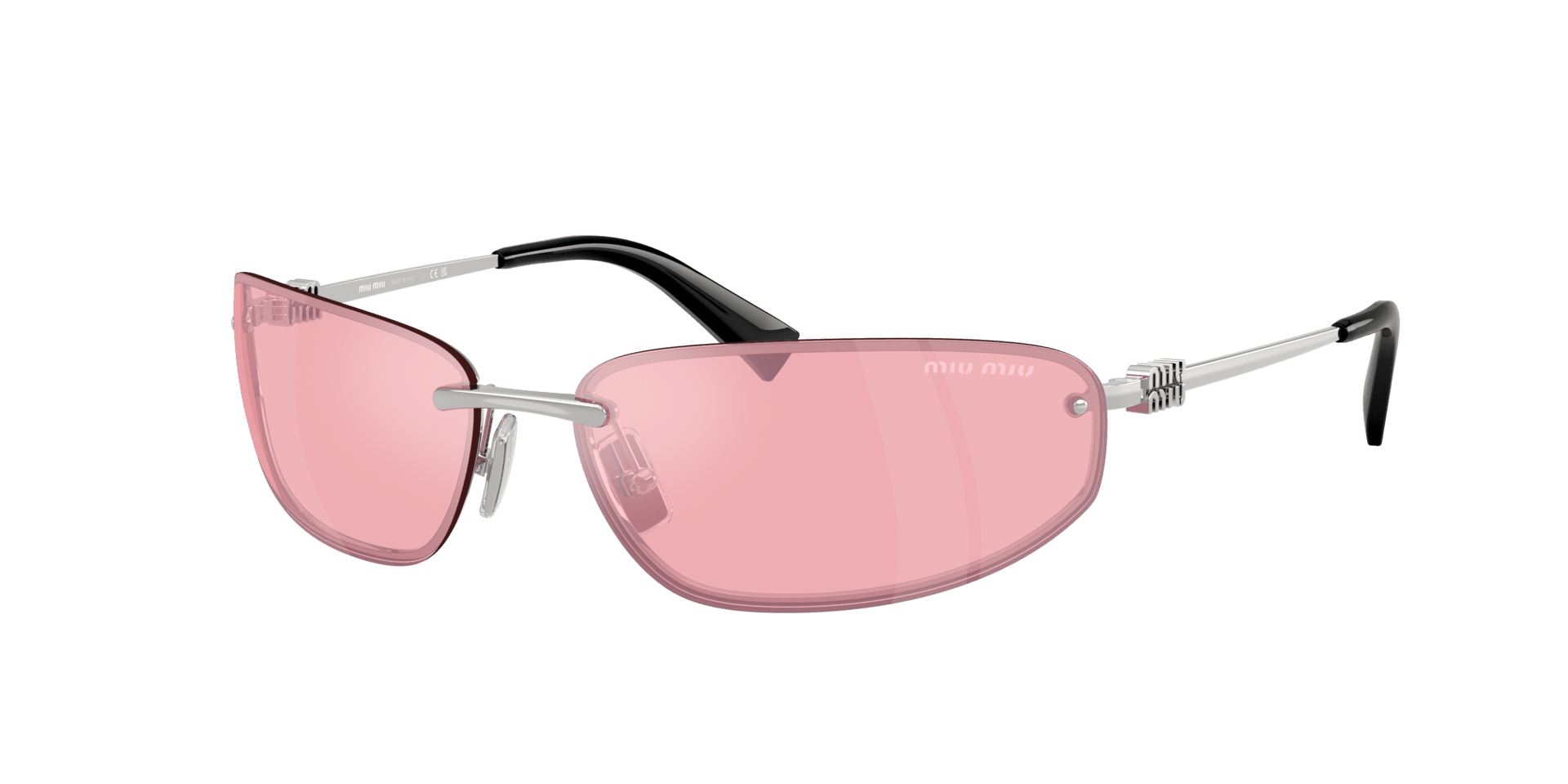 Miu Miu Runway argent avec verres roses, esprit rétro couture